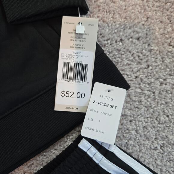 NEW Adidas Kids Track Suit Jacket Pants Set Black White Size 7 Boy - Picture 5 of 5